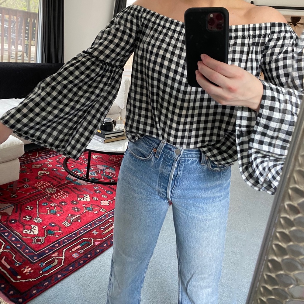NOT FOR SALE Gingham Off The Shoulder Top - Picture 2 of 4